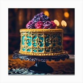 Golden Iced Cake with Roses Canvas Print