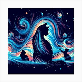 Silhouettes of colorful cat 1 Canvas Print