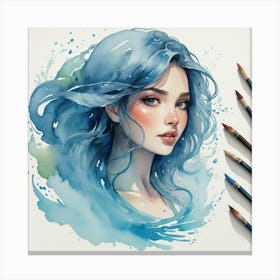 Watercolor Of A Girl With Blue Hair Canvas Print