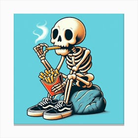 Skeleton Smoking French Fries Canvas Print