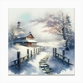 A soft Spanish watercolor painting of a snowy landscape with a high level of detail.2 Canvas Print