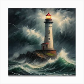 Weathered Lighthouse In The Storm Canvas Print