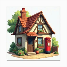 A Charming English Post Office With A Red Mail Box And Friendly Staff 1 Canvas Print