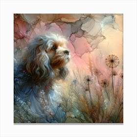 Dog In Dandelions Canvas Print