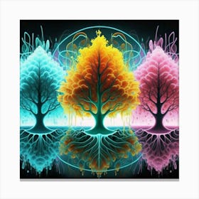 Three Colorful Trees in neon colors 2 Canvas Print