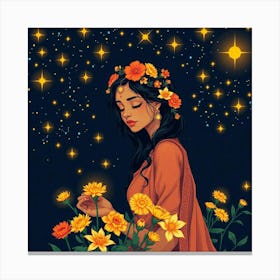 Girl With Flowers Canvas Print