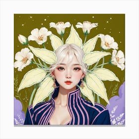 Asian Girl With Flowers 14 Canvas Print