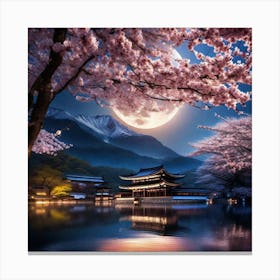 Cherry Blossoms At Night 4 Canvas Print