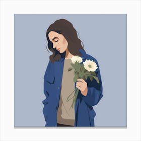 Girl Holding Flowers Canvas Print