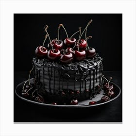 Black cake with cherries Canvas Print