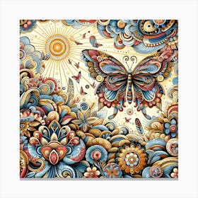 Decorative Floral Butterfly Abstract III Canvas Print