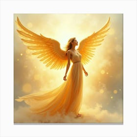 Angel With Watercolor Golden Ethereal Light 1 Canvas Print