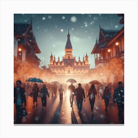 People Walking In The Snow Canvas Print