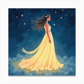 Luminous Dress In Watercolor, With A Celestial Starry Sky 1 Canvas Print