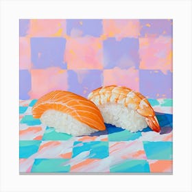 Nigiri Sushi Checkerboard Background 1 Canvas Print