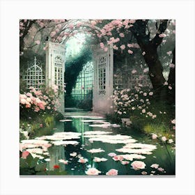 Cherry Blossoms In The Garden Canvas Print