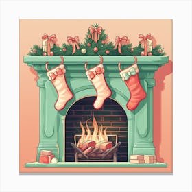 Christmas Fireplace With Stockings Canvas Print