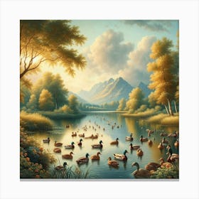 Ducks In The Lake Canvas Print