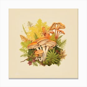 Chanterelles and ferns - mushroom art print - mushroom botanical print Canvas Print