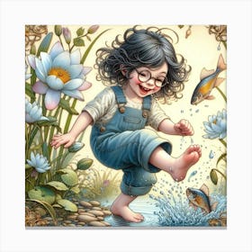 Little Girl Playing In Water Canvas Print