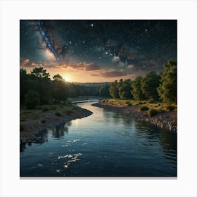 Night Sky Over River 1 Canvas Print