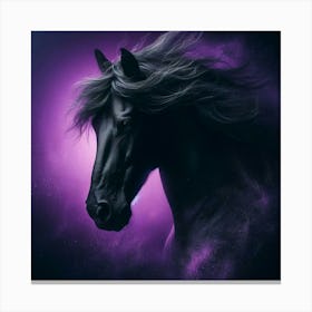 Black Horse On Purple Background Canvas Print