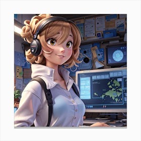Anime Girl In Headphones Canvas Print