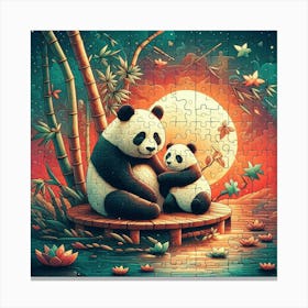 Abstract Puzzle Art Bamboo and Panda 1 Canvas Print