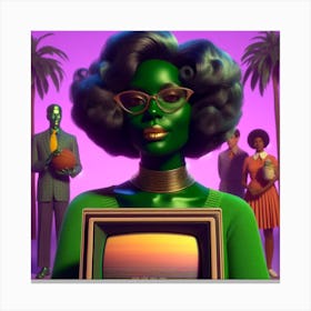 Woman With A Tv Canvas Print