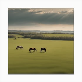 Horses Grazing In The Field Canvas Print