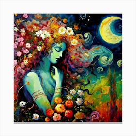Moon And Flowers Canvas Print