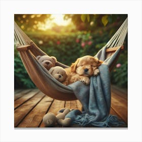 Puppy Sleeping In A Hammock 1 Canvas Print