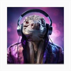 Lizard With Headphones Canvas Print