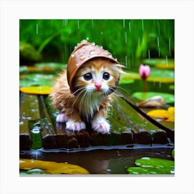 Cute Kitten In The Rain 5 Canvas Print