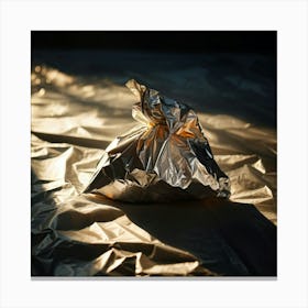 Crumpled Plastic Wrapper Foreground Contrasting Against A Pristine Dark Background Focus On Texture (2) Canvas Print