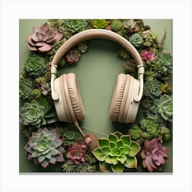 Succulents And Headphones 3 Canvas Print