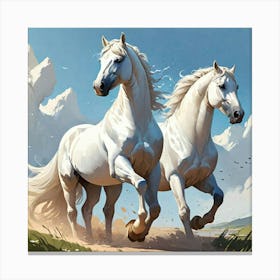 Two White Horses Running Canvas Print