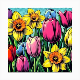 Tulips and Daffodils, pop art 2 Canvas Print