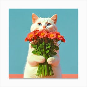 Cat With Flowers Canvas Print