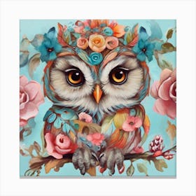 Owl With Flowers Canvas Print