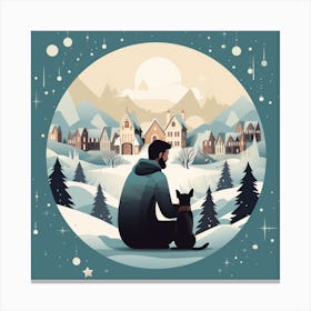 Man With Dog In The Snow Canvas Print