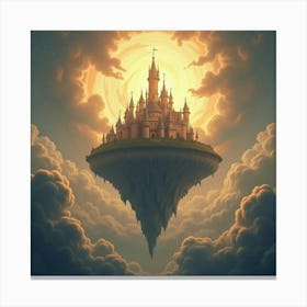 Giant Floating Castle Surrounded By Swirling Magical Clouds And Golden Light 1 Canvas Print