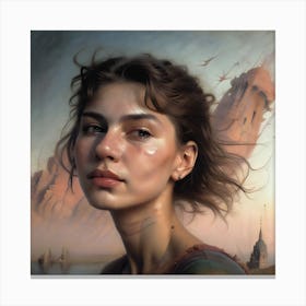 Girl With A Castle Canvas Print