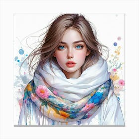 Girl In White Scarf Canvas Print