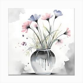 Watercolor Flowers In A Vase Monochromatic 2 Canvas Print