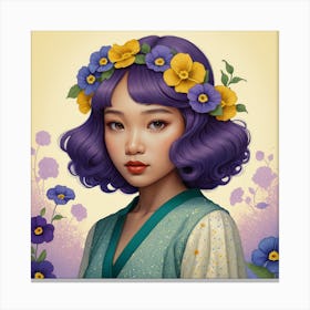 Asian Girl With Flowers 2 Canvas Print