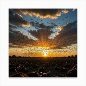 The Freedom of Birds Soaring Against the Warm Sun, Their Shadows Painting the Landscape Below Canvas Print