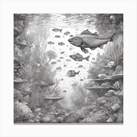 Fishes In The Sea By Person Canvas Print