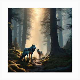 Two Wolves In The Forest Canvas Print