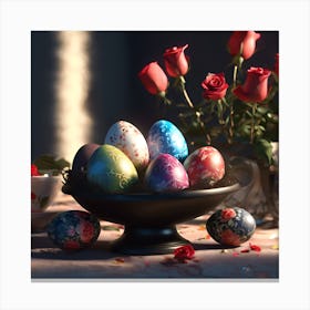 Sunlit Easter Eggs and Roses Canvas Print